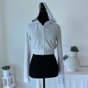 Naked Wardrobe White Zip-Up Cropped Hoodie